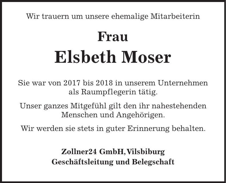 Traueranzeige Elsbeth Moser