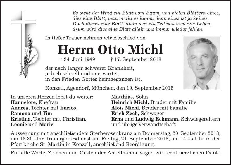 Traueranzeige Otto Michl