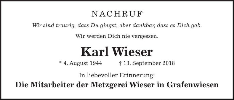 Traueranzeige Karl Wieser