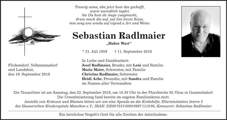 Traueranzeige Sebastian Radlmaier