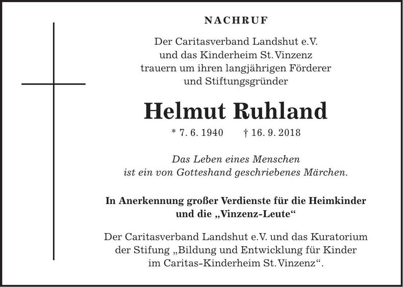 Traueranzeige Helmut Ruhland