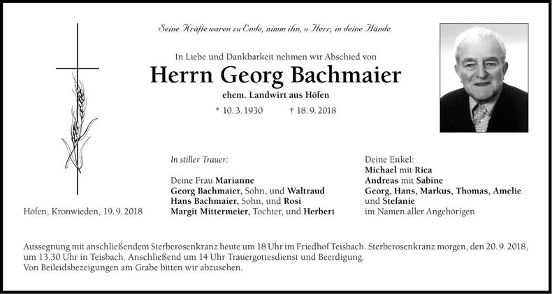Traueranzeige Georg Bachmaier