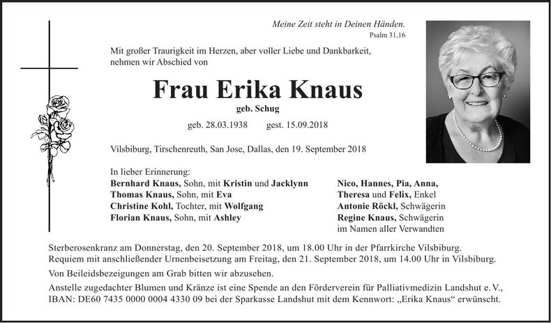 Traueranzeige Erika Knaus
