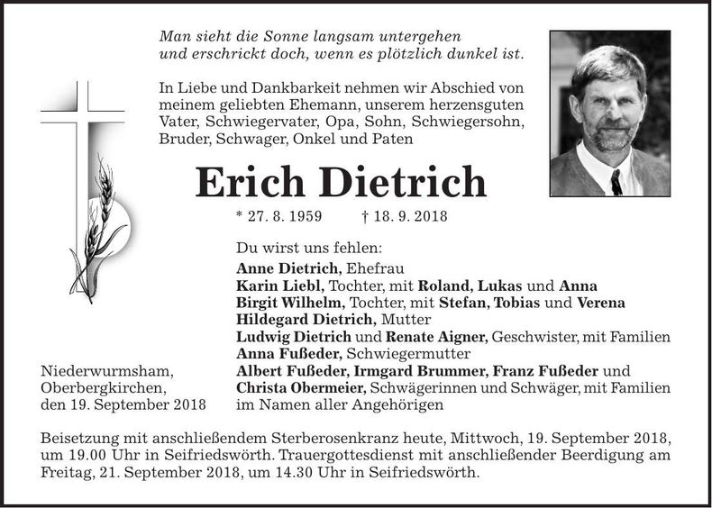 Traueranzeige Erich Dietrich