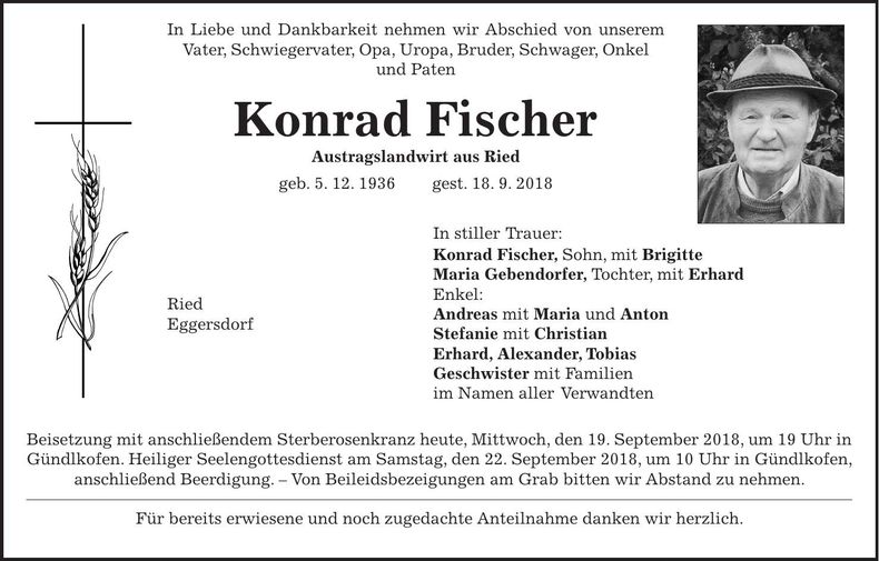 Traueranzeige Konrad Fischer