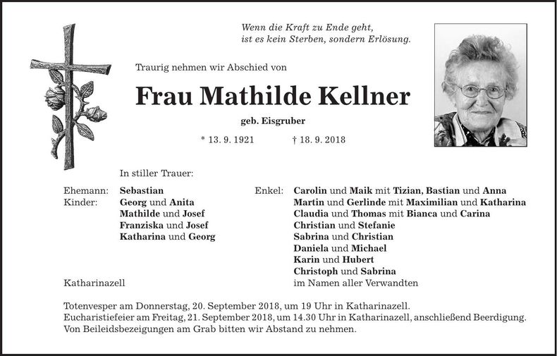 Traueranzeige Mathilde Kellner