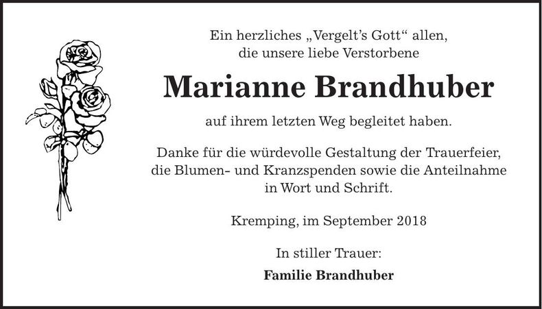 Traueranzeige Marianne Brandhuber