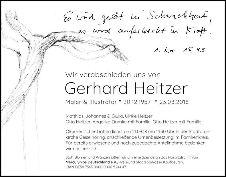 Traueranzeige Gerhard Heitzer