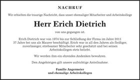 Traueranzeige Erich Dietrich