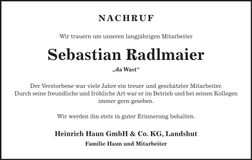Traueranzeige Sebastian Radlmaier