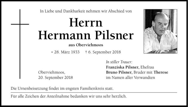 Traueranzeige Hermann Pilsner