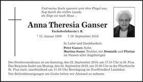 Traueranzeige Anna Theresia Ganser