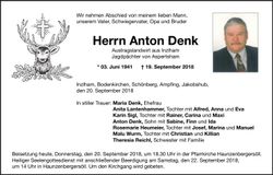 Traueranzeige Anton Denk
