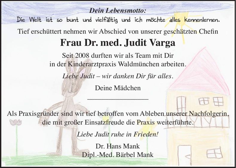 Traueranzeige Judit Varga