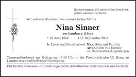 Traueranzeige Nina Sinner