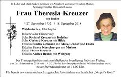 Traueranzeige Theresia Kreuzer
