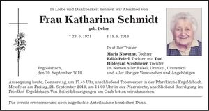 Traueranzeige Katharina Schmidt