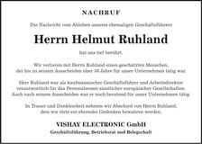 Traueranzeige Helmut Ruhland