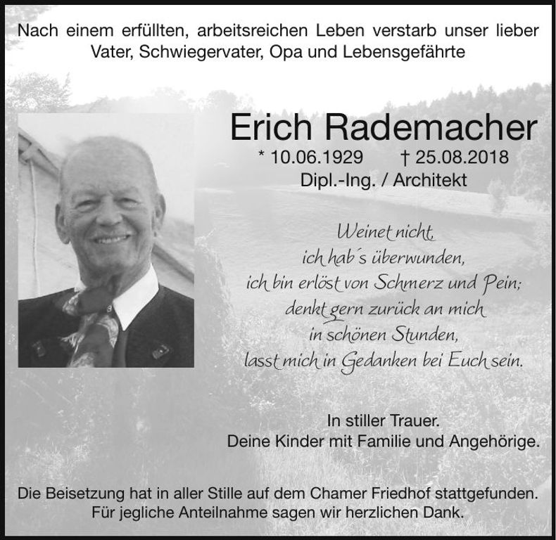 Traueranzeige Rademacher Erich