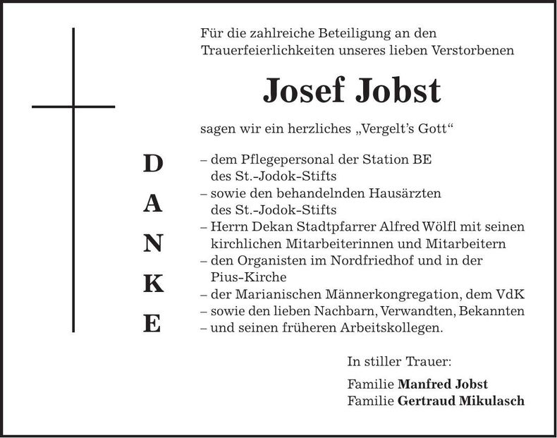 Traueranzeige Josef Jobst