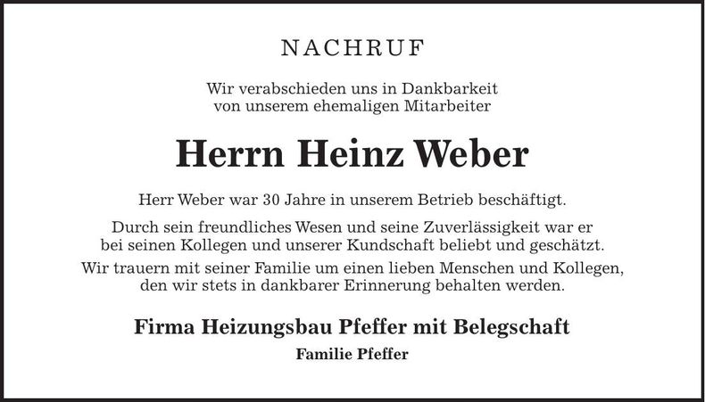 Traueranzeige Heinz Weber