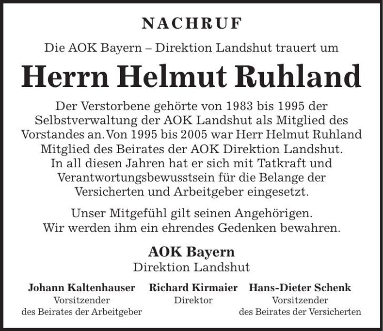 Traueranzeige Helmut Ruhland