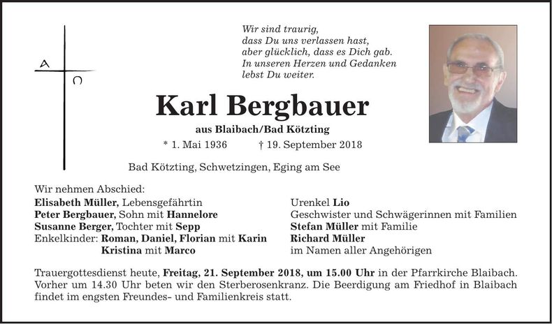 Traueranzeige Karl Bergbauer