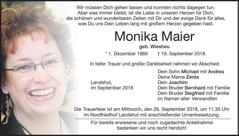 Traueranzeige Monika Maier