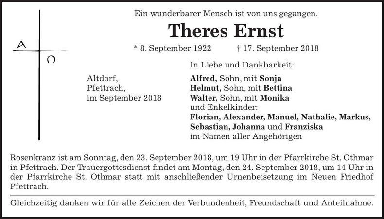 Traueranzeige Teres Ernst