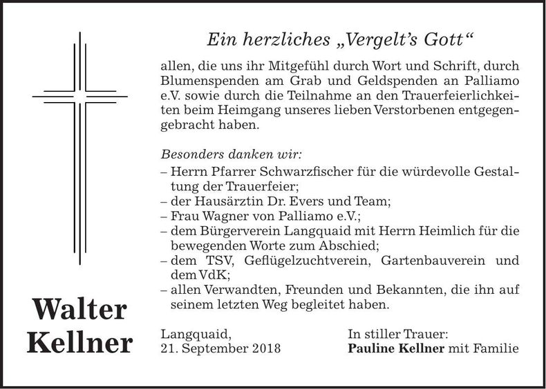 Traueranzeige Walter Kellner