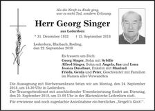 Traueranzeige Georg Singer