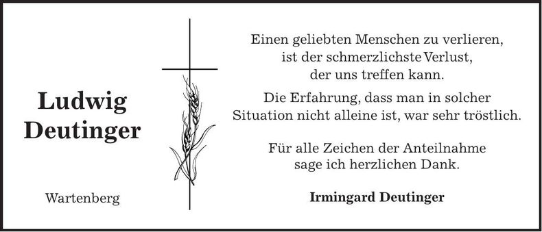 Traueranzeige Ludwig Deutinger