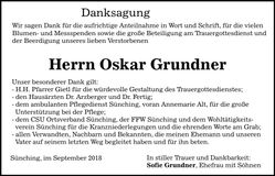 Traueranzeige Oskar Grundner