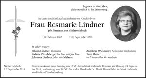Traueranzeige Rosmarie Lindner