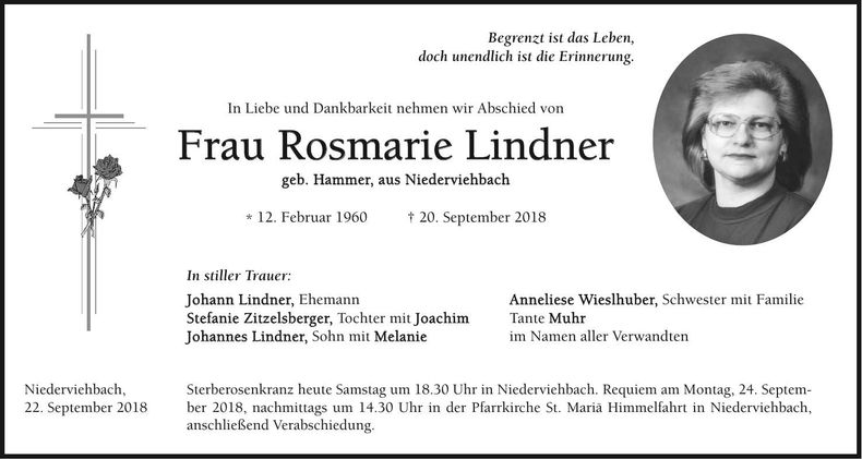 Traueranzeige Rosmarie Lindner