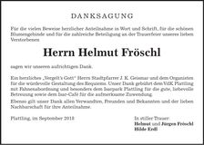 Traueranzeige Helmut Fröschl