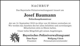 Traueranzeige Josef Baumann