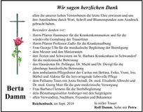 Traueranzeige Berta Damm