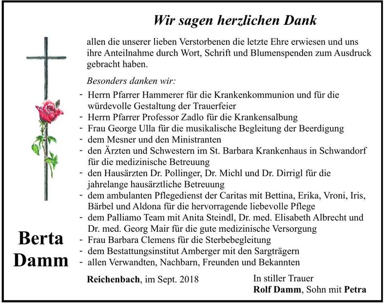 Traueranzeige Berta Damm