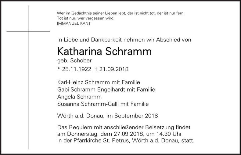 Traueranzeige Schramm Katharina