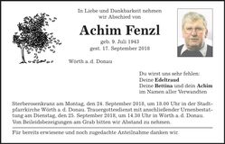 Traueranzeige Achim Fenzl