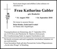 Traueranzeige Katharina Gruber