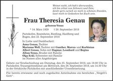 Traueranzeige Theresia Genau