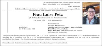 Traueranzeige Luise Petz