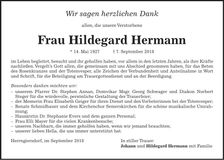 Traueranzeige Hildegard Hermann