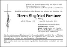 Traueranzeige Siegfried Forstner