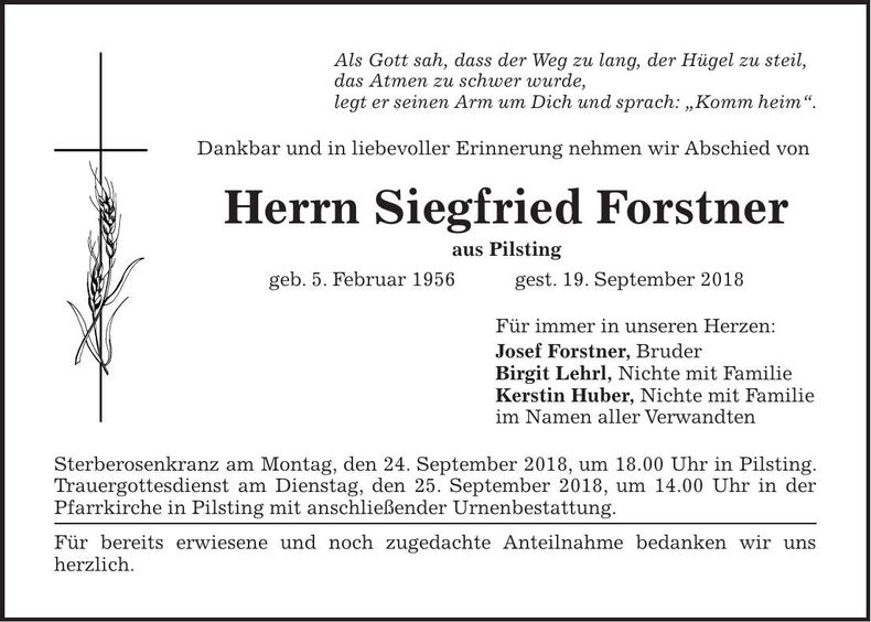Traueranzeige Siegfried Forstner