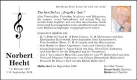 Traueranzeige Norbert Hecht