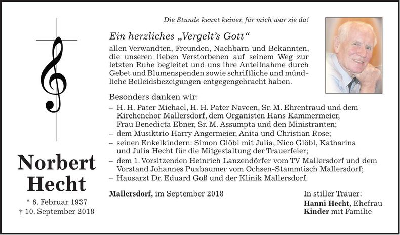 Traueranzeige Norbert Hecht