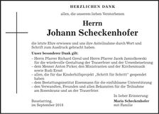 Traueranzeige Johann Scheckenhofer